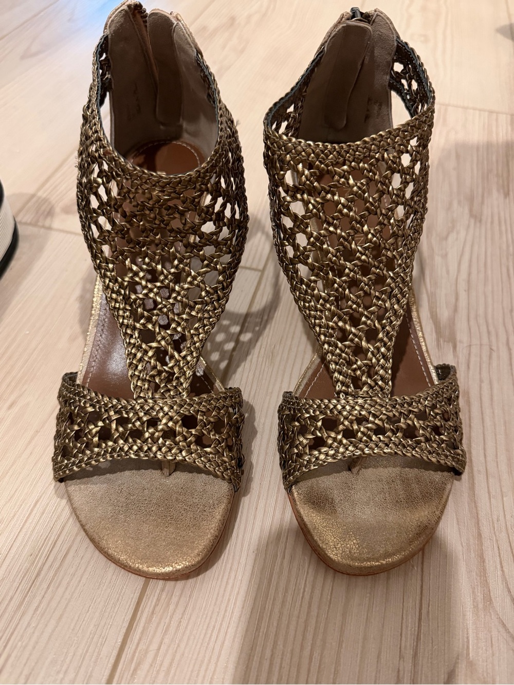 Donald J. Pliner Gold Woven Open-Toe Heels